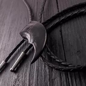 Black Bear Claw Bolo Tie Hand Cast Onyx Resin Black Braided Cord with Silver Tips