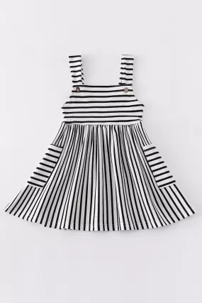 Black stripe strap girl dress