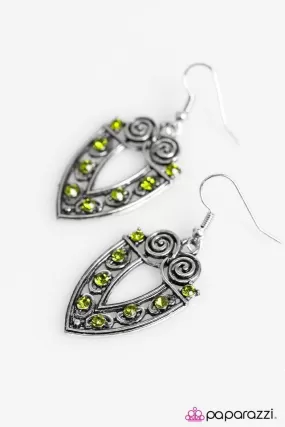 Call A Spade A Spade Green Rhinestone and Silver Earrings - Paparazzi Accessories