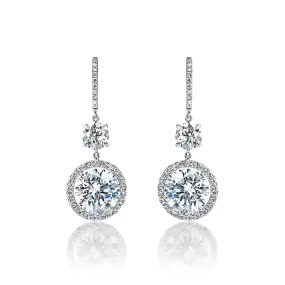 Felicity 13 Carat I-K SI1-VS1 Round Brilliant Cut Diamond Huggie Dangle Earrings in 18k White Gold