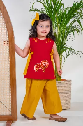 Girl Lion Top Set - Red