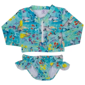 Great Barrier Reef Girls Long Sleeve Two Piece Zip Swimmers