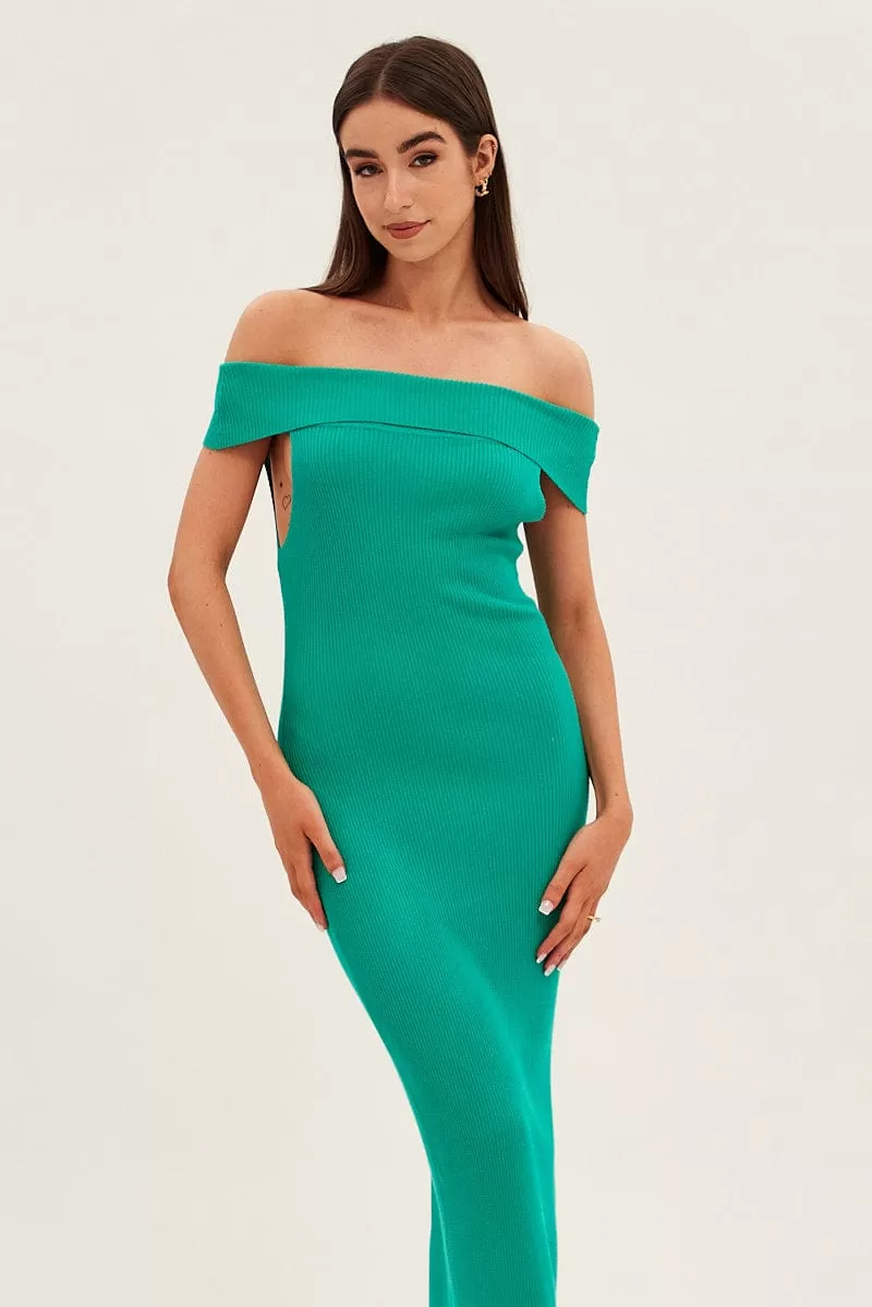 Green Off Shoulder Dress Knit Bodycon Knit