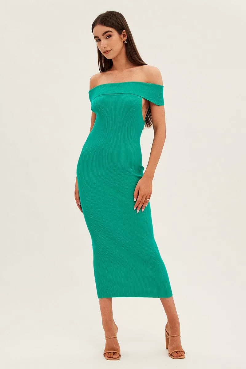 Green Off Shoulder Dress Knit Bodycon Knit