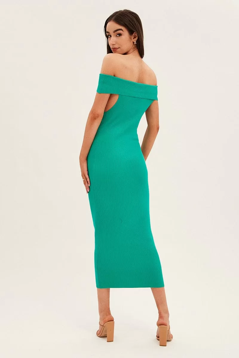 Green Off Shoulder Dress Knit Bodycon Knit