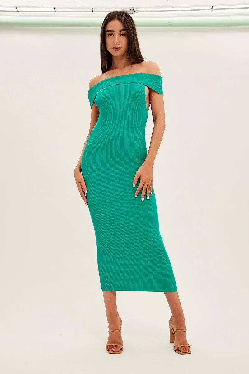 Green Off Shoulder Dress Knit Bodycon Knit