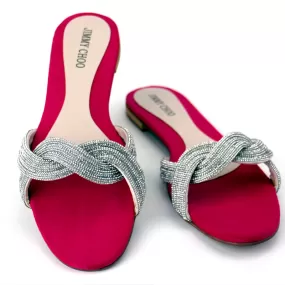 JC Silver Rhinestone Braided Strap Flats Slipper