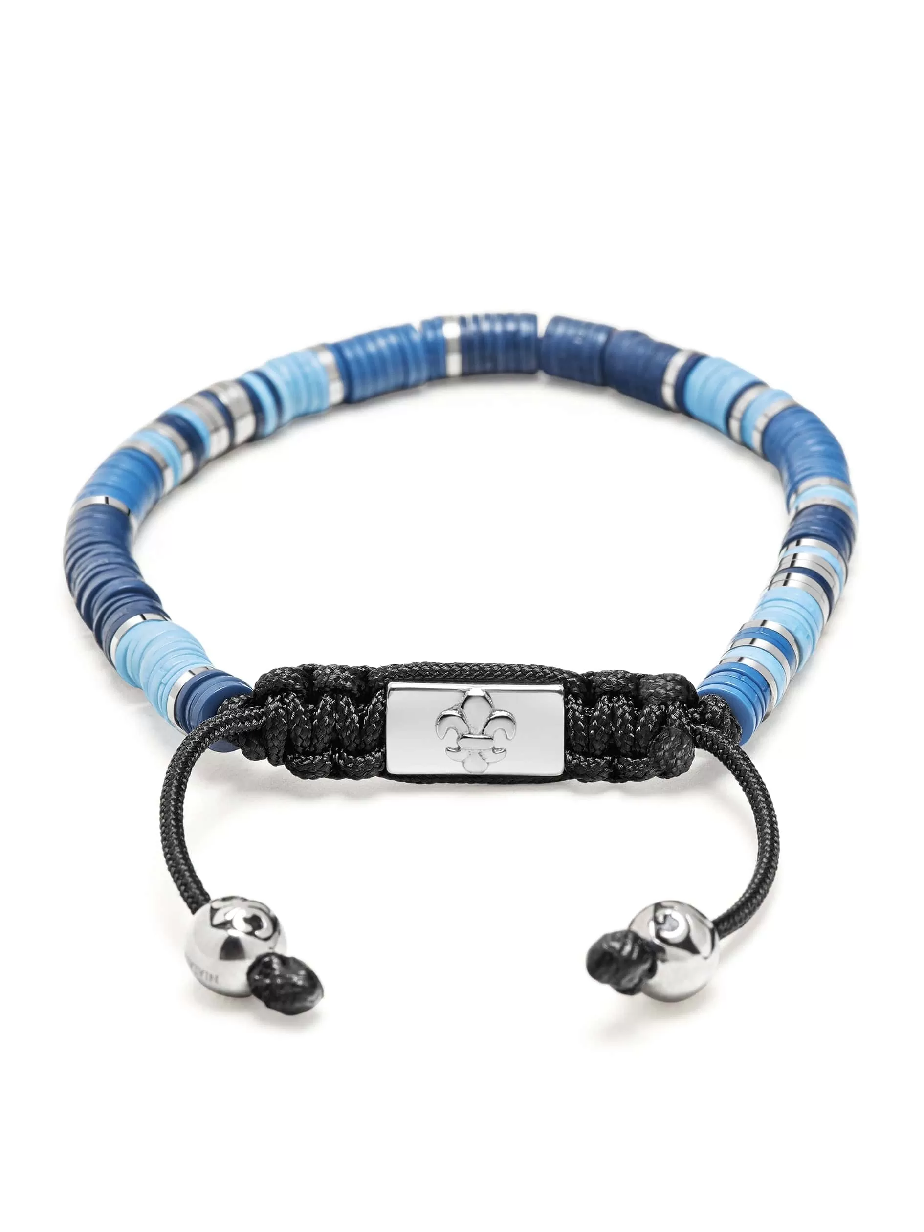 Men's Beaded Bracelet with Blue and Silver Disc Beads