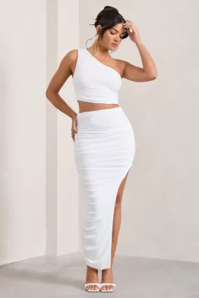 Moon Star | White Side Split Ruched Maxi Skirt