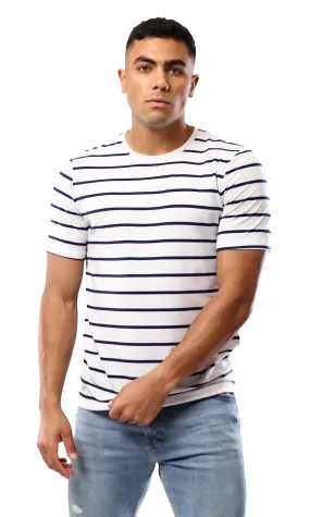 O179350 Striped Black & White Short Sleeves Casual Tee