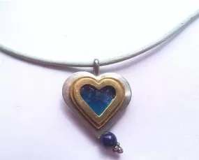 Sterling silver heart with roman glass pendant necklace.  Necklace for woman.