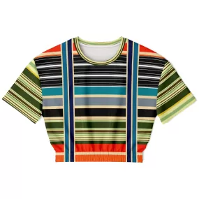 Tequila Sunrise Striped Short Sleeve Cropped Eco-Poly Sweater