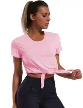 Tie Up Crop Top Short Sleeve T-Shirt lightpink