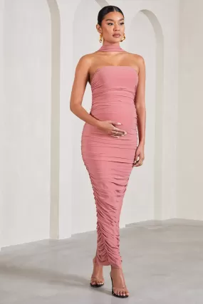 Truly | Blush Pink Ruched Maternity Maxi Dress With Halter Collar