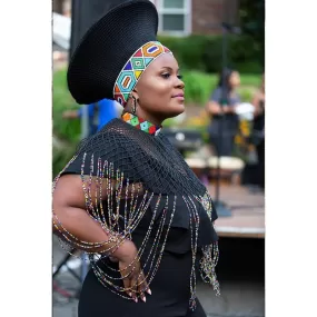 Zulu Wide Black Basket Hat with Removable Beaded Band